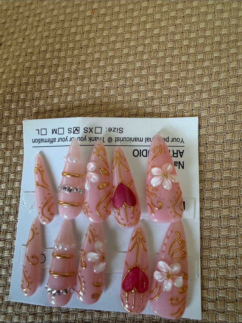 Pink Floral 3D Press-On Nail Set — Women Accessories